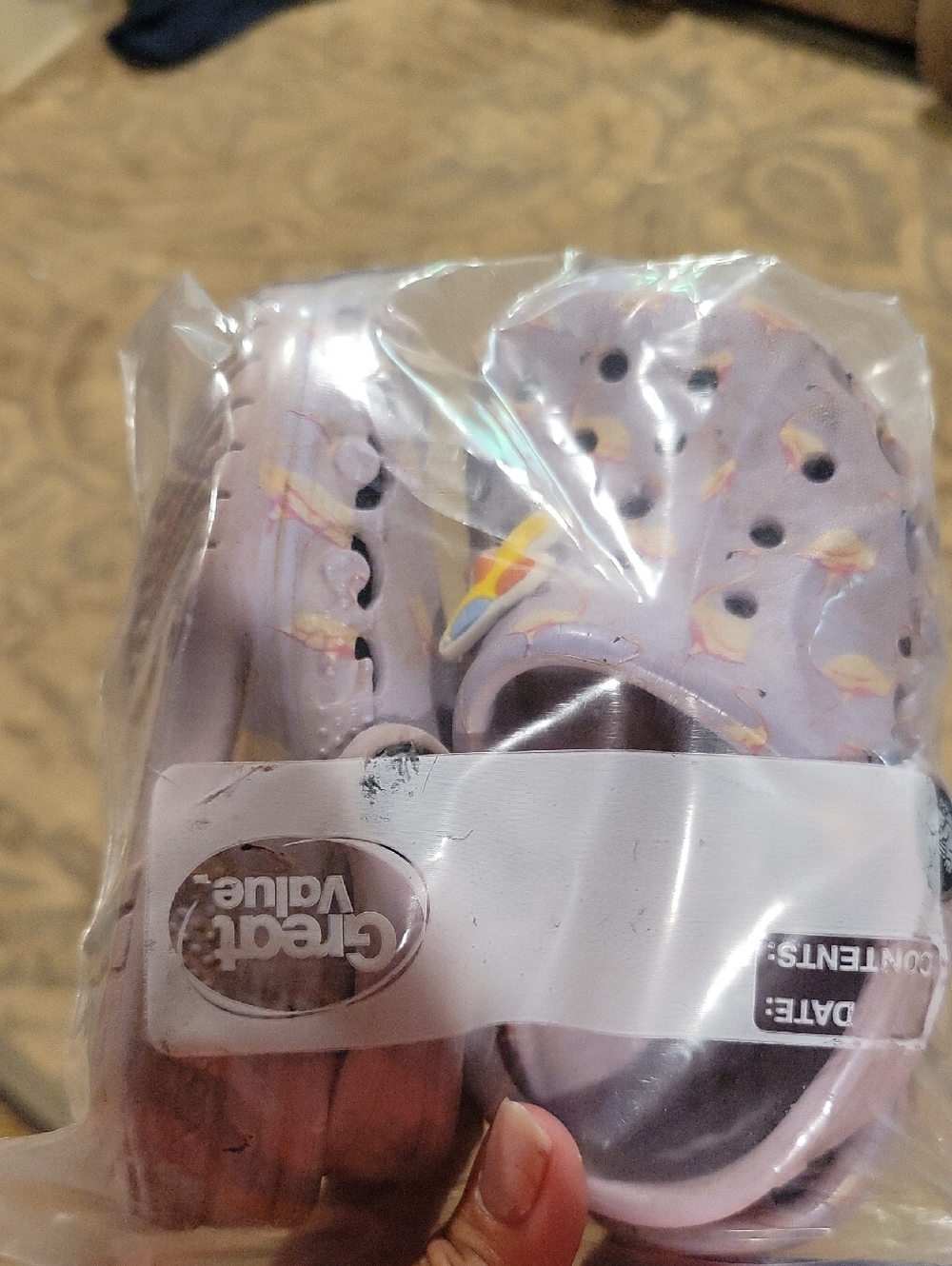 CROCS Kids Lavender Clogs with Flamingo Print